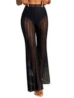 Spodnie imprezowe damskie brokatowe czarne przezroczyste wysoki stan S