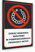 Tabliczka znak informacyjny 20x15 Antracyt ZAKAZ NOSZENIA BIŻUTERII Dibond