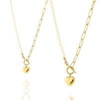 naszyjnik stal szlachetna pozłacana 14k złotem, serce, perły nst2213