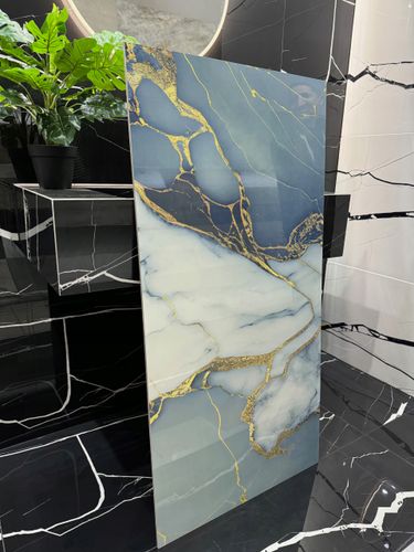 Gres onyx 120x60 niebiesko-biały ze złotym użyleniem -połysk ZŁOTE REFLEKSY na Arena.pl