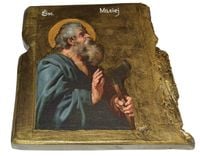 Ikona Święty Maciej patron cieśli rzeźników budowlańców cukierników kowali