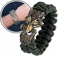 Bransoletka Męska elegancka Prezent pleciona paracord Wilk Viking Khaki