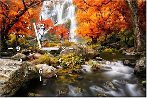 60CM 40CM ZEGAR OBRAZ JESIENNY WODOSPAD DRUK PŁÓTNO RAMA na Arena.pl