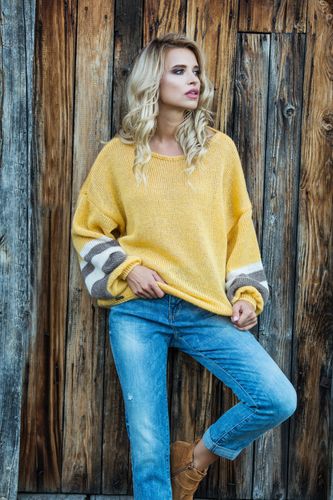 Sweter oversize F578 Szary UNI na Arena.pl