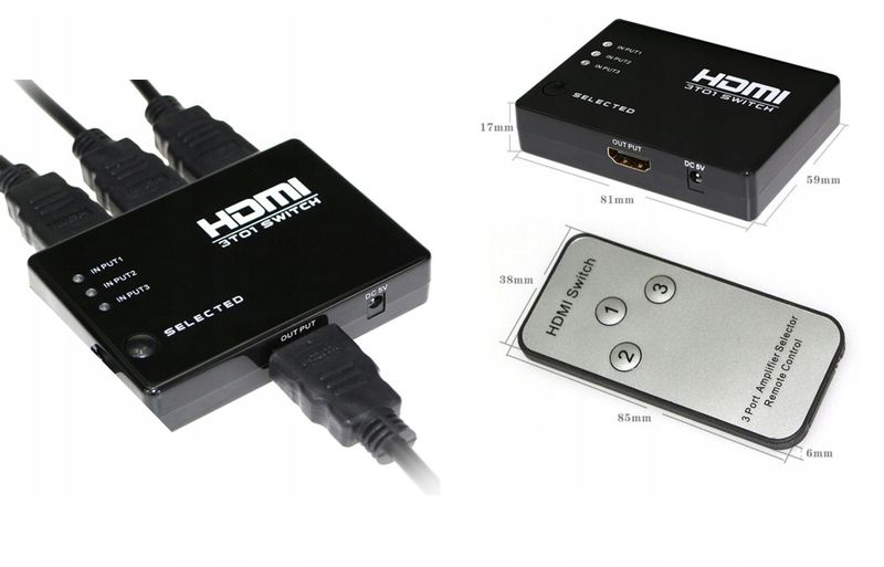 ROZDZIELACZ HDMI 3 PORTOWY + PILOT ROZGAŁĘŹNIK HQ zdjęcie 7