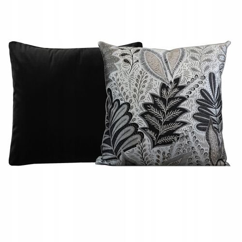 Poduszka 45x45cm Poszewka motyw roślinny Czarna Szara Beżowa Żakard Aksamit na Arena.pl