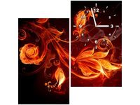 60X60CM ZEGAR PŁOMIENNE KWIATY OBRAZ DREWNO ŚCIAN KWADRAT