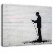 OBRAZ DO SALONU SYPIALNI KUCHNI NA PŁÓTNIE ABSTRAKCJA BANKSY SZARY 120x80