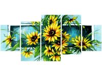 70CM 150CM OBRAZ 5 ELEM SŁONECZNIKI TURKUSIE ŚCIENNY