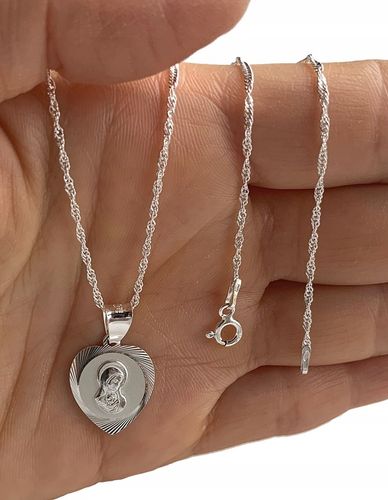 SREBRNY ŁAŃCUSZEK I MEDALIK KOMUNIJNY SERCE MATKA BOSKA SREBRO 925 na Arena.pl