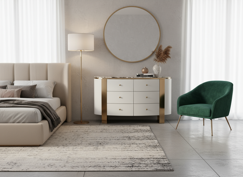 Komoda biała Sofia na złotych nogach z kamiennym blatem 140x40x85 na Arena.pl