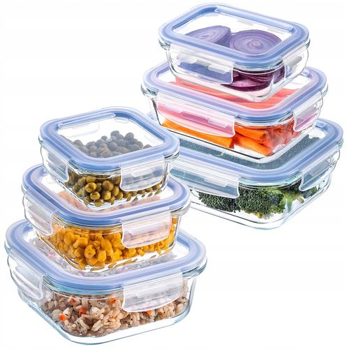 6x SZKLANE POJEMNIKI NA ŻYWNOŚĆ POJEMNIK LUNCHBOX DO LODÓWKI MIKROFALI na Arena.pl