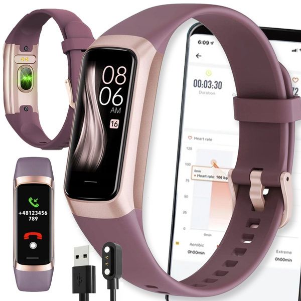 SMARTWATCH WATCH ZEGAREK PURPUROWY C60 Opaska FIT SMARTBAND Pulsometr iOS ANDROID AMOLED PULS zdjęcie 1