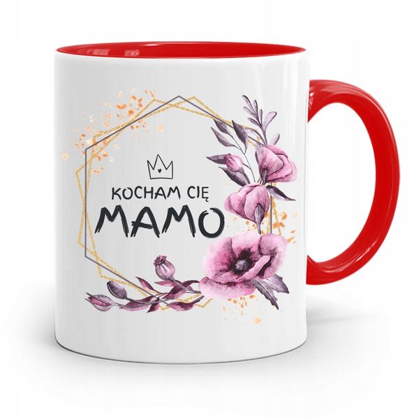 Kubek Czerwony Prezent Dla Mamy Kocham Cię Mamo Z Nadrukiem Ze Zdjęciem zdjęcie 1