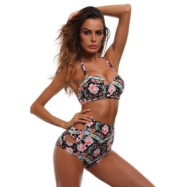 KOLOROWY KOSTIUM STRÓJ KĄPIELOWY DWUCZĘŚCIOWY BIKINI WYSOKI STAN PUSH UP XL zdjęcie 5
