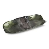 Piękna patera dekoracyjna ze szkła SABA 32X17X4 zielona + stalowa