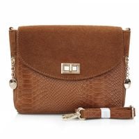 VERA PELLE torebka damska zamszowa listonoszka z paskiem V290 brązowa