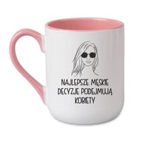 KUBEK "NAJLEPSZE MĘSKIE DECYZJE PODEJMUJĄ KOBIETY" Wzór - Elegant Coffee Różowy 330 ml