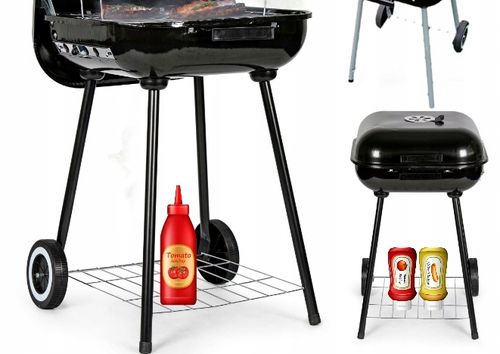 Grill Ogrodowy z Pokrywą, Kółkami Czarny 43 x 40 cm na Arena.pl