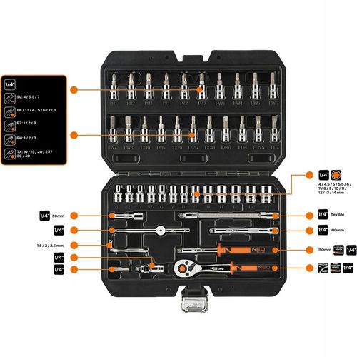 Klucze nasadowe NEO TOOLS 10-004 (46 elementów) na Arena.pl