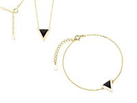 Delikatny pozłacany srebrny komplet celebrytka trójkąt triangle czarne cyrkonie srebro 925 Z1684Z_G