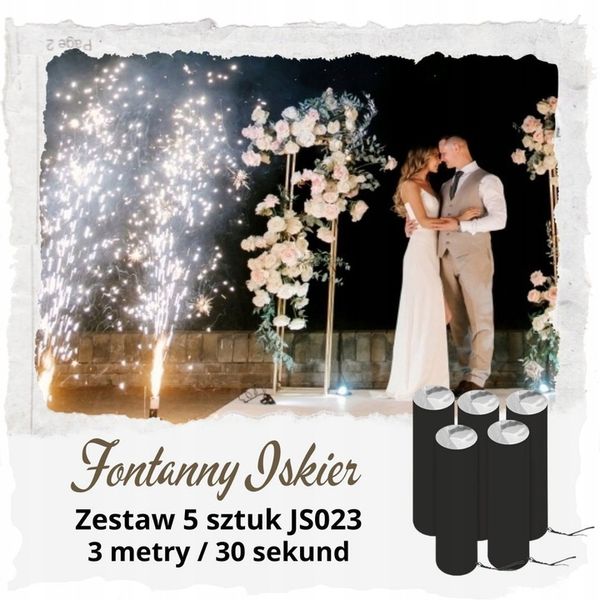 Zestaw 5 fontann Iskier 3 metry 30 sek - DJ, Wesele, Pierwszy taniec, Tort zdjęcie 1