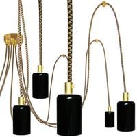 Lampa Wisząca Pająk 5 Czarny Połysk Ze Złoto Czarnym Przewodem E27