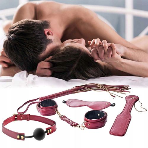Zestaw BDSM 5 części: packa, bicz, kajdanki, opaska, knebel. na Arena.pl