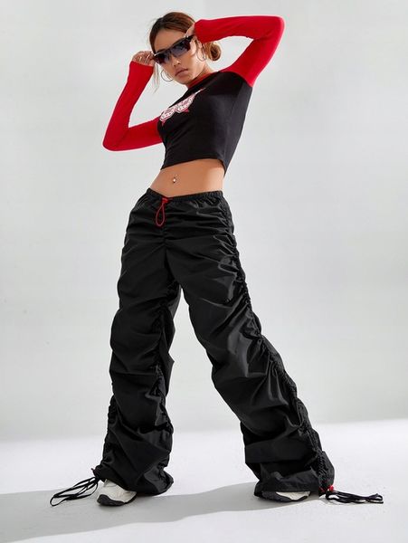 SPODNIE PARACHUTE MARSZCZONE ZE ŚCIĄGACZEM W PASIE I NOGAWKACH SHEIN S zdjęcie 5