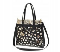 Laura Biaggi torebka shopper ażur koła czarny groszek mat złoty błysk F215
