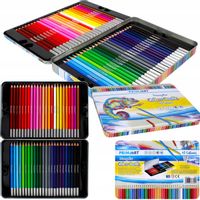 48x KOLORÓW KREDKI TRÓJKĄTNE W OPRAWIE DREWNIANEJ PREMIUM METALOWE PUDEŁKO