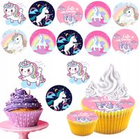 OPŁATEK na BABECZKI MUFFINKI zestaw na urodziny 12szt. - JEDNOROŻCE UNICORN