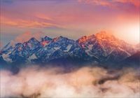 FOTOTAPETA widok zachód słońca las we mgle 300x210