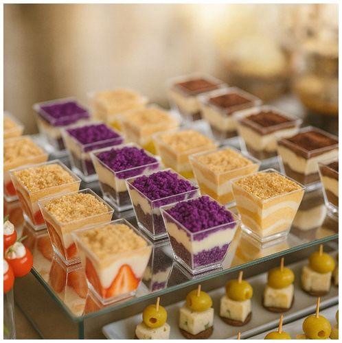 PUCHARKI DO DESERÓW LODÓW PLASTIKOWE NA PRZEKĄSKI DESER 50szt 120ml KWADRAT na Arena.pl