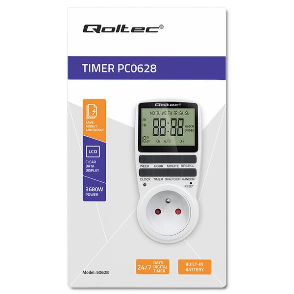 Qoltec Elektroniczny programator czasowy PC0628 3680W 16A LCD zdjęcie 16