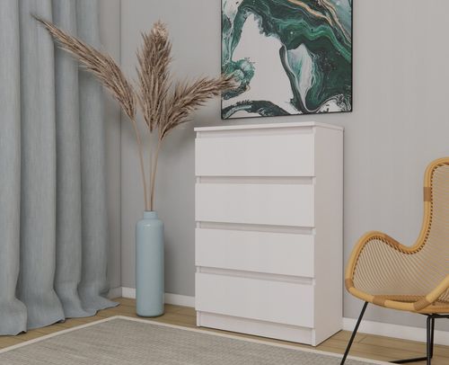Komoda biała, 4 szuflady, szafka RTV, 60 cm, nowoczesna, salon, na Arena.pl