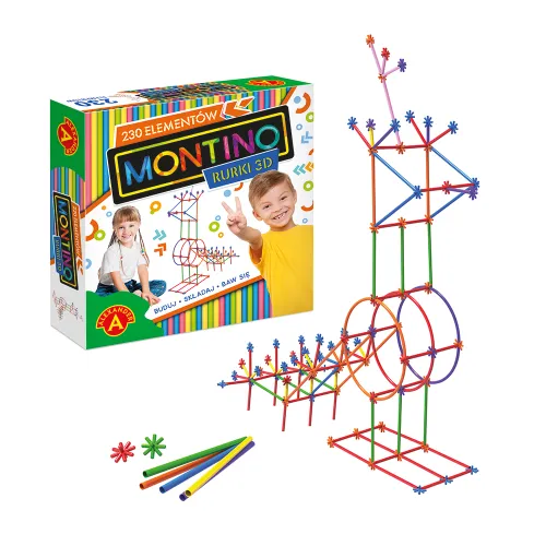 Zestaw dla dzieci do tworzenia konstrukcji 3D z rurek Montino 230 elementów na Arena.pl