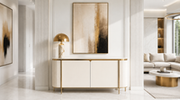 Komoda biała złota na nóżkach Glamour Premium 180x40x90