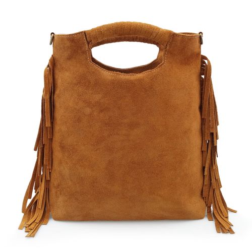 VERA PELLE torebka zamszowa listonoszka boho z frędzlami V406 brązowa na Arena.pl