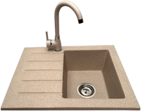 Zlewozmywak jednokomorowy z ociekaczem ARAGON beż z lewym ociekaczem + bateria NOON