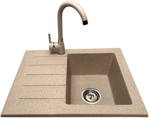 Zlewozmywak jednokomorowy z ociekaczem ARAGON beż z lewym ociekaczem + bateria NOON na Arena.pl