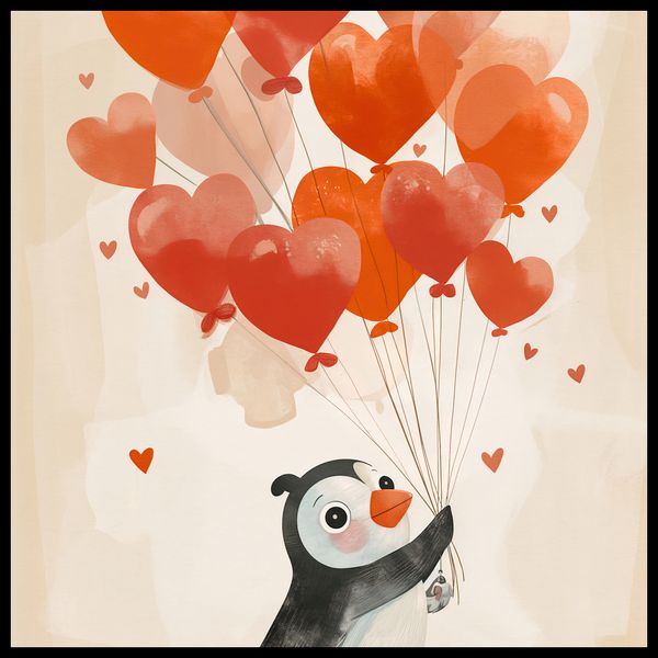 Plakat 60x60cm Pingwinek z Balonami zdjęcie 2