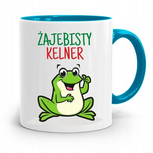 Dla Kelnera Kubek Błękitny Żajebisty Kelner Z Nadrukiem Ze Zdjęciem zdjęcie 1