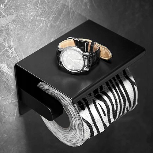 UCHWYT NA PAPIER TOALETOWY Z PÓŁKĄ CZARNY WIESZAK STALOWY ŁAZIENKA DOM WC na Arena.pl