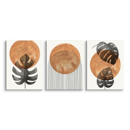 OBRAZY NA PŁÓTNIE SET LIŚCIE TROPIKALNE MONSTERY AKWARELE BOHO 90cm x 40cm na Arena.pl