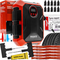 ZESTAW NAPRAWCZY DO NAPRAWY OPON I KÓŁ SAMOCHODOWYCH Z KOMPRESOREM 14 EL.