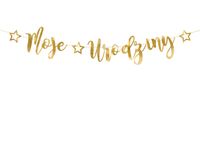 Baner girlanda Moje Urodziny złoty lustrzany efekt gwiazdki 16,5x90 cm