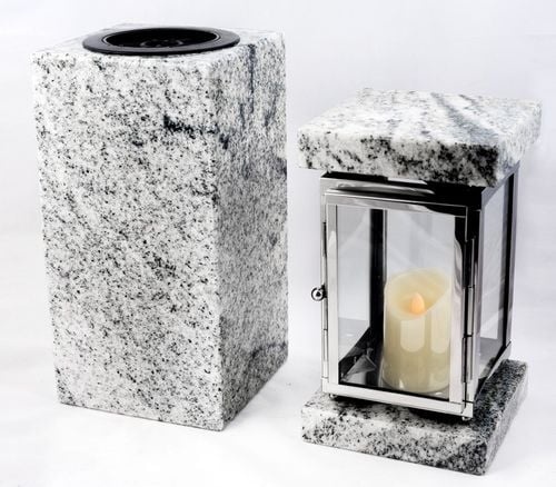 Lampion znicz nagrobny na pomnik srebrny stal nierdzewna + czarny granit na Arena.pl