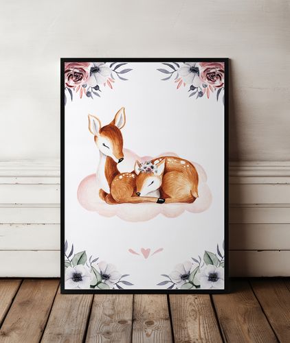Plakat dla dziecka, sarenka, chmurka różowe plakaty 21x29,7 cm A4 na Arena.pl