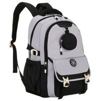 szaro-czarny plecak szkolny z poliestru z dodatkową saszetką - peterson